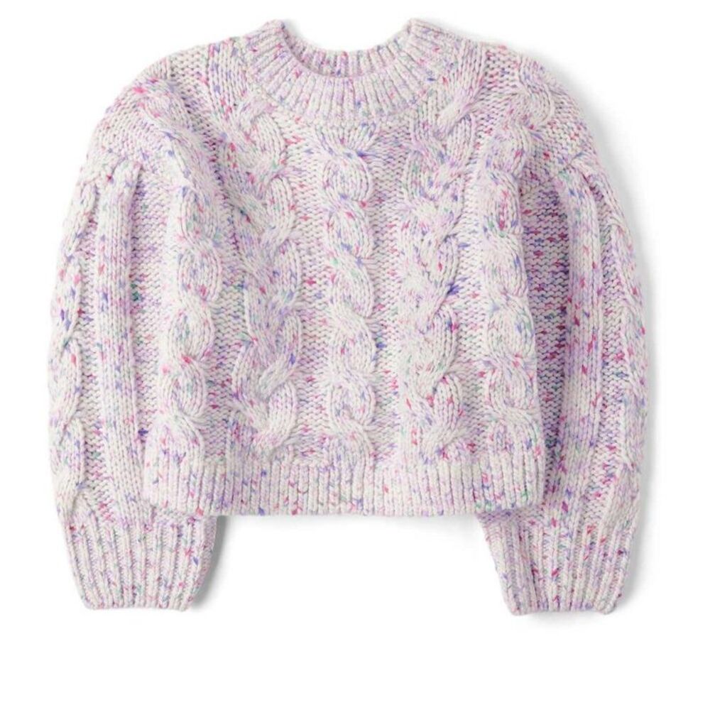 Girls Long Sleeve Rainbow Cable Knit Cropped Sweater Pink M (7/8)